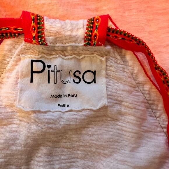 Pitusa Ombre Dip Dye V-Neck Mini Sundress Women's Size Petite Small Coral/White - Picture 5 of 6
